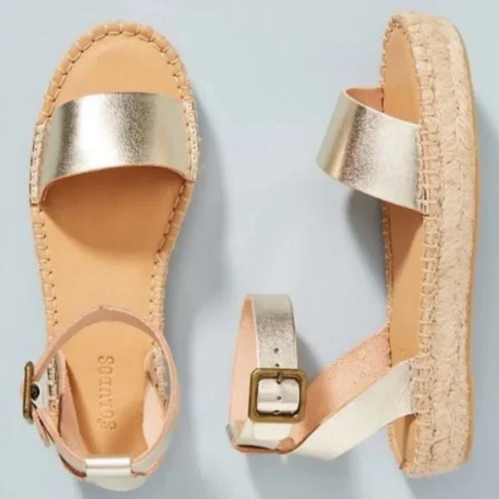 Sz 11 Soludos Cadiz Gold Metallic Platinum Strap Sandals - Picture 2 of 16